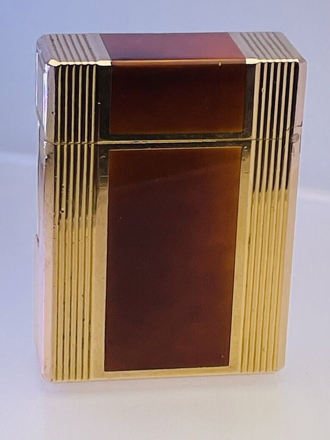 Antique Vintage S.T. Dupont Lighter Brown Chinese Lacquer & Gold Colour Made in France