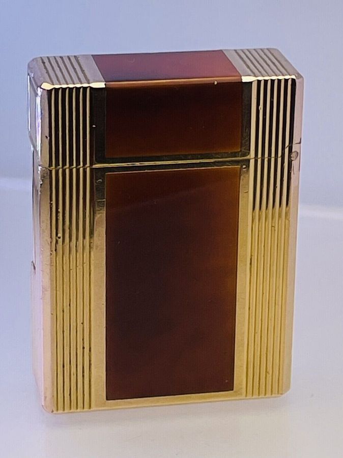 Antique Vintage S.T. Dupont Lighter Brown Chinese Lacquer & Gold Colour Made in France