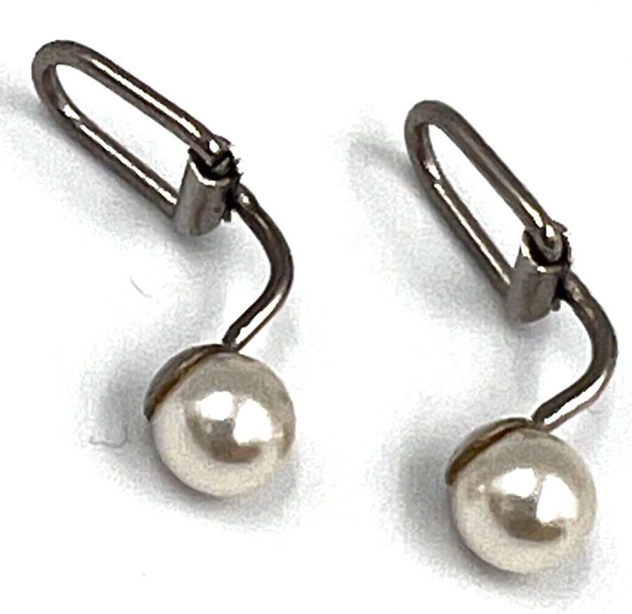 Antique Vintage Silver Plated  Pair Clip On Earrings Set with Natural Pearls Spanish