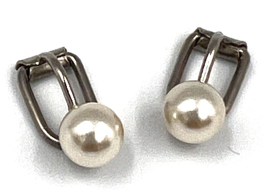 Antique Vintage Silver Plated  Pair Clip On Earrings Set with Natural Pearls Spanish