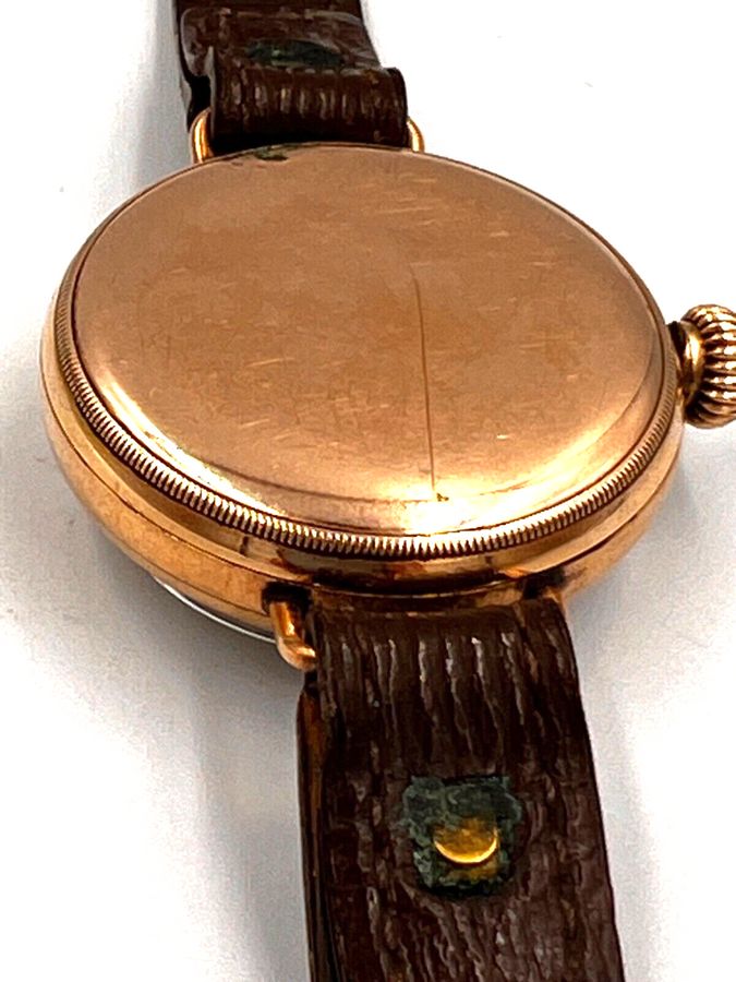 Antique Edwardian 9ct Gold cased officers trench wire-lug wristwatch London 1909