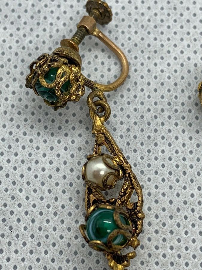 Antique Vintage  Murano glass and Pearl Dangly Earrings