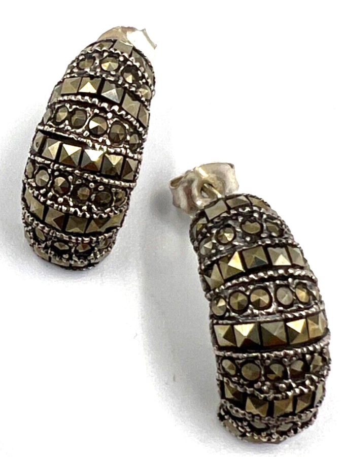 Antique Antique Art Deco Sterling Silver & Marcasite Drop Earrings