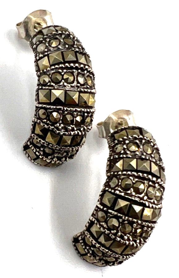 Antique Antique Art Deco Sterling Silver & Marcasite Drop Earrings