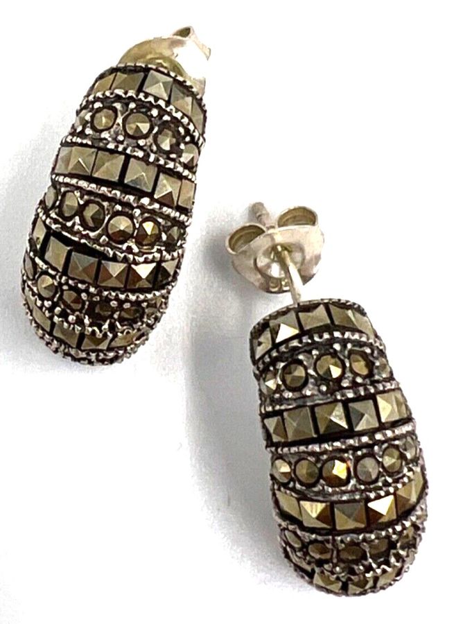 Antique Antique Art Deco Sterling Silver & Marcasite Drop Earrings