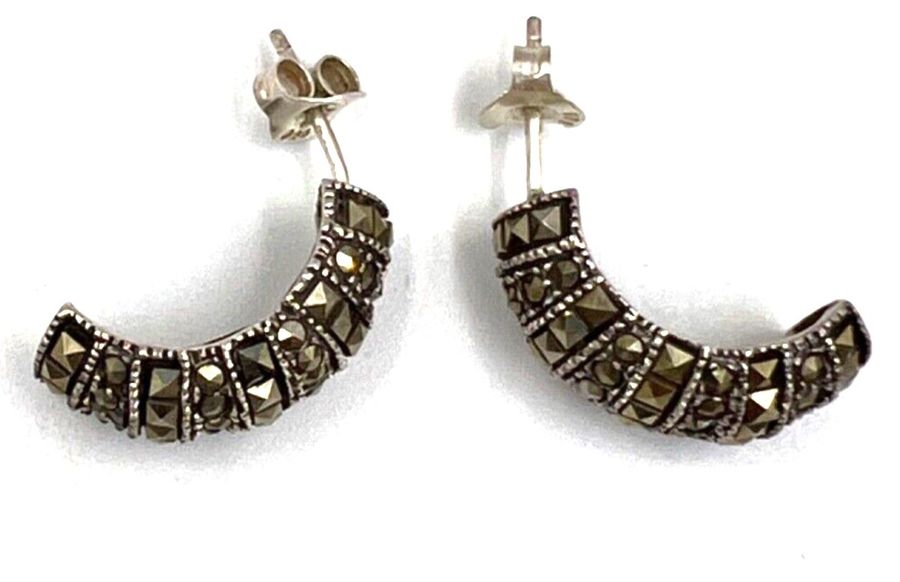 Antique Antique Art Deco Sterling Silver & Marcasite Drop Earrings