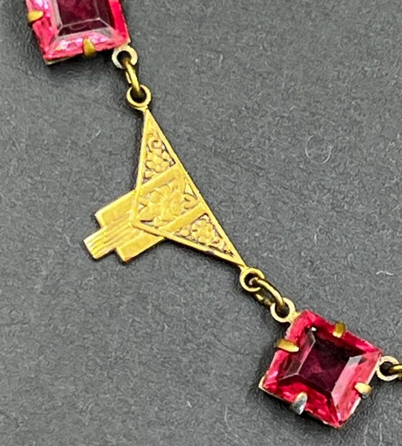 Antique Antique Rivière Art Deco Necklace Choker C 1920s Square Cushion Cut Czech Red