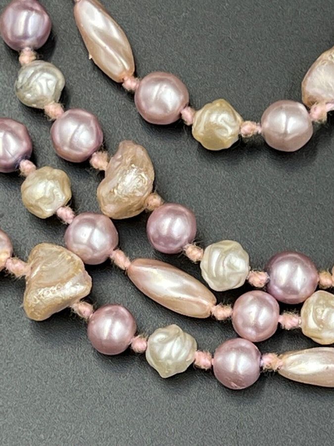 Antique Antique Natural Baroque Pearl Necklace Long Flapper Pink Lilac Hand Knotted