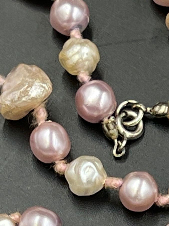 Antique Antique Natural Baroque Pearl Necklace Long Flapper Pink Lilac Hand Knotted