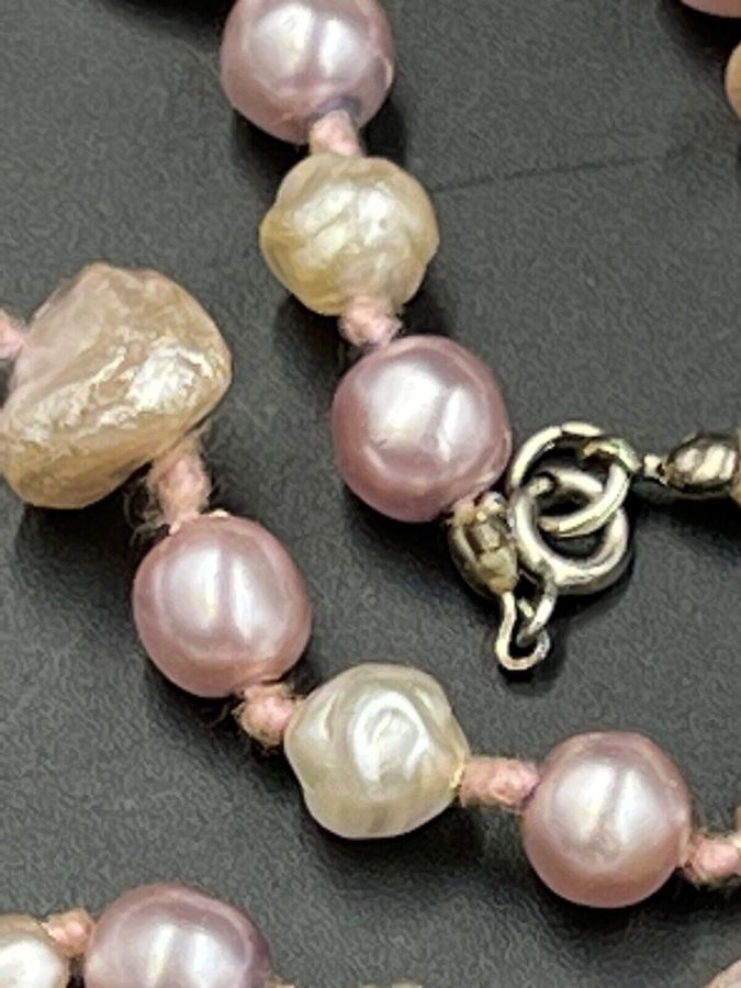 Antique Antique Natural Baroque Pearl Necklace Long Flapper Pink Lilac Hand Knotted