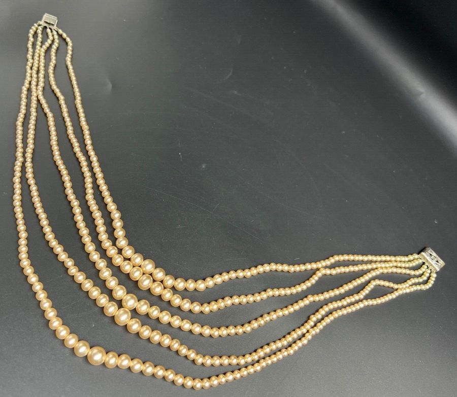 Antique Vintage 1940s 5 String Simulated Pearl Necklace Graduated