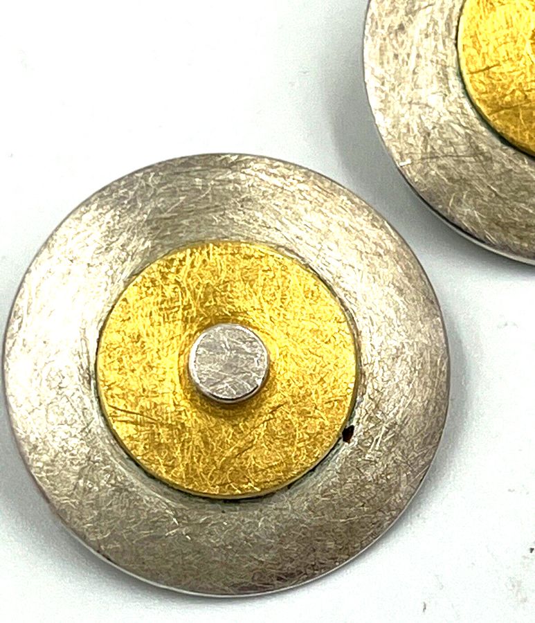 Antique Vintage Hallmarked Large Solid Silver & Vermeil Clip On Earrings