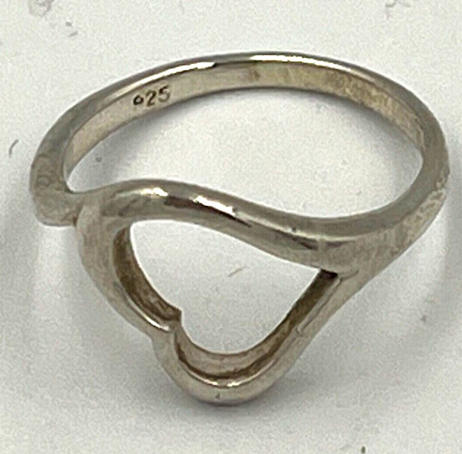 Antique Solid Silver Open Heart Ring Hallmarked