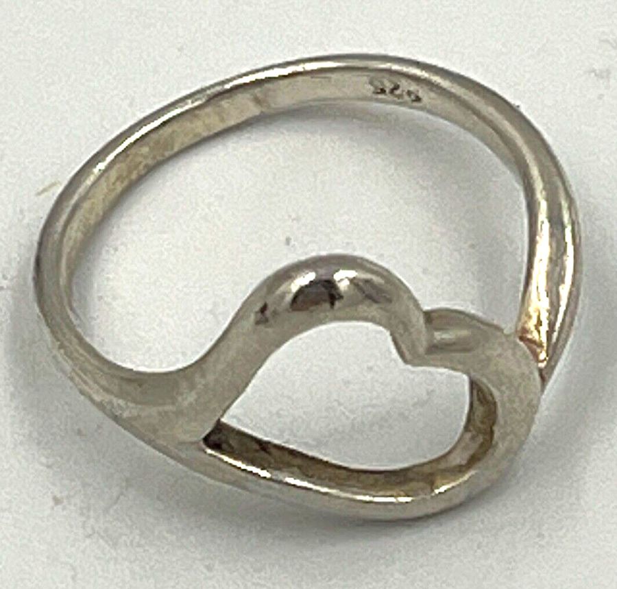 Antique Solid Silver Open Heart Ring Hallmarked