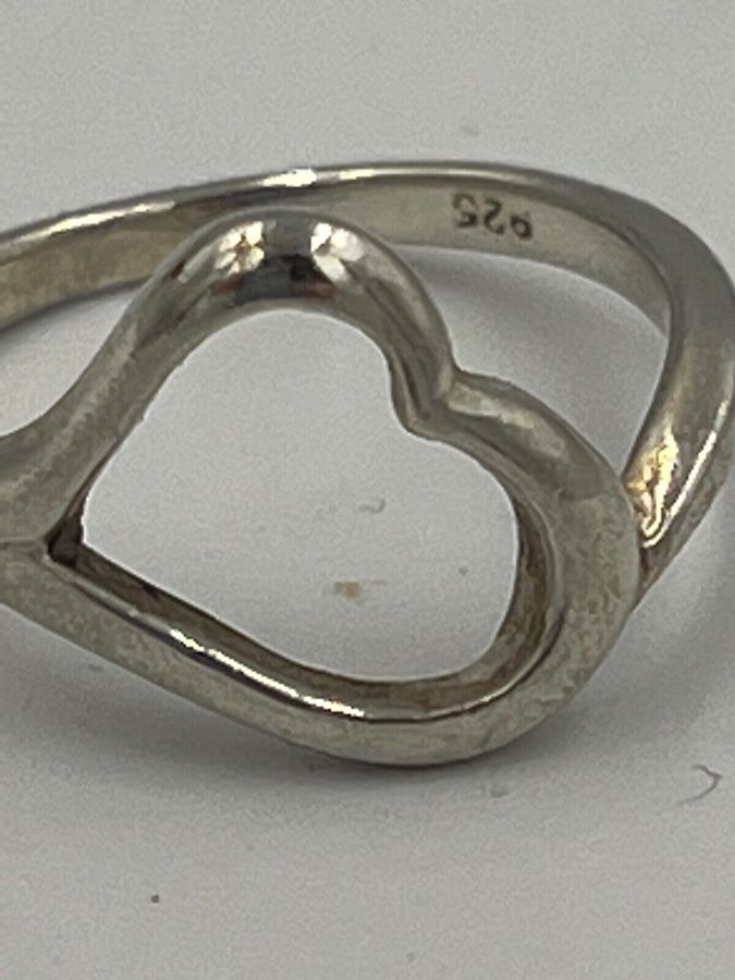 Antique Solid Silver Open Heart Ring Hallmarked