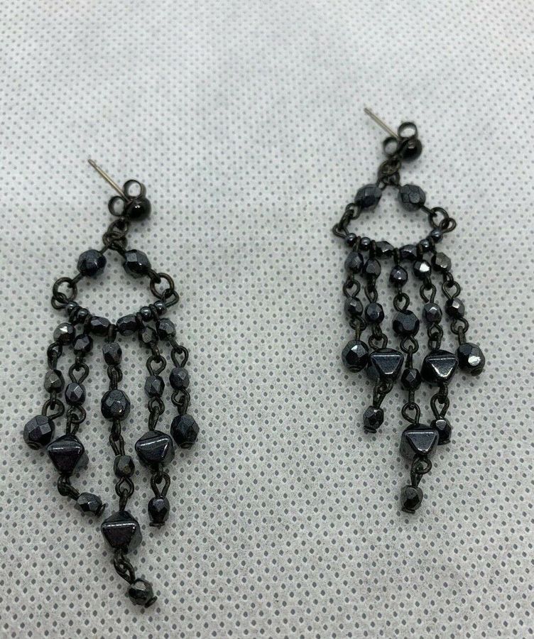 Antique Vintage Victorian French Jet Dangly Earrings