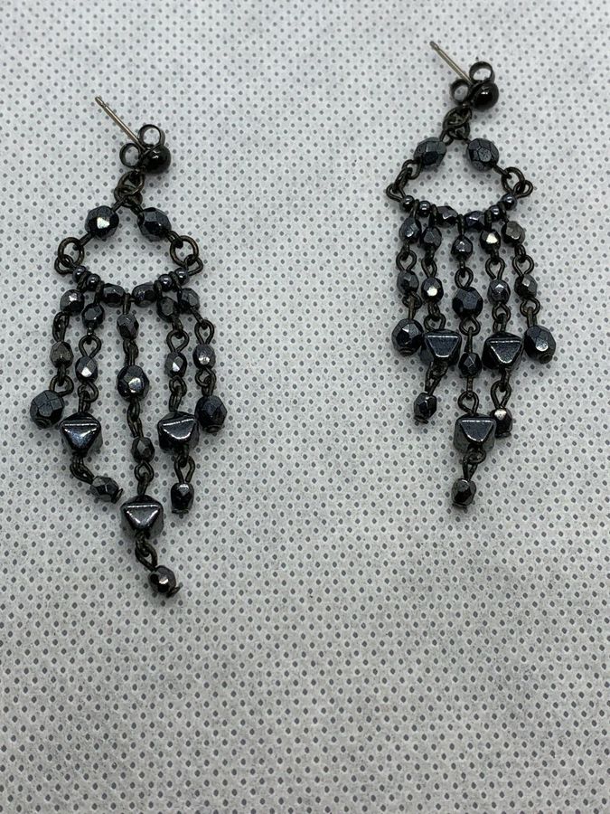 Antique Vintage Victorian French Jet Dangly Earrings