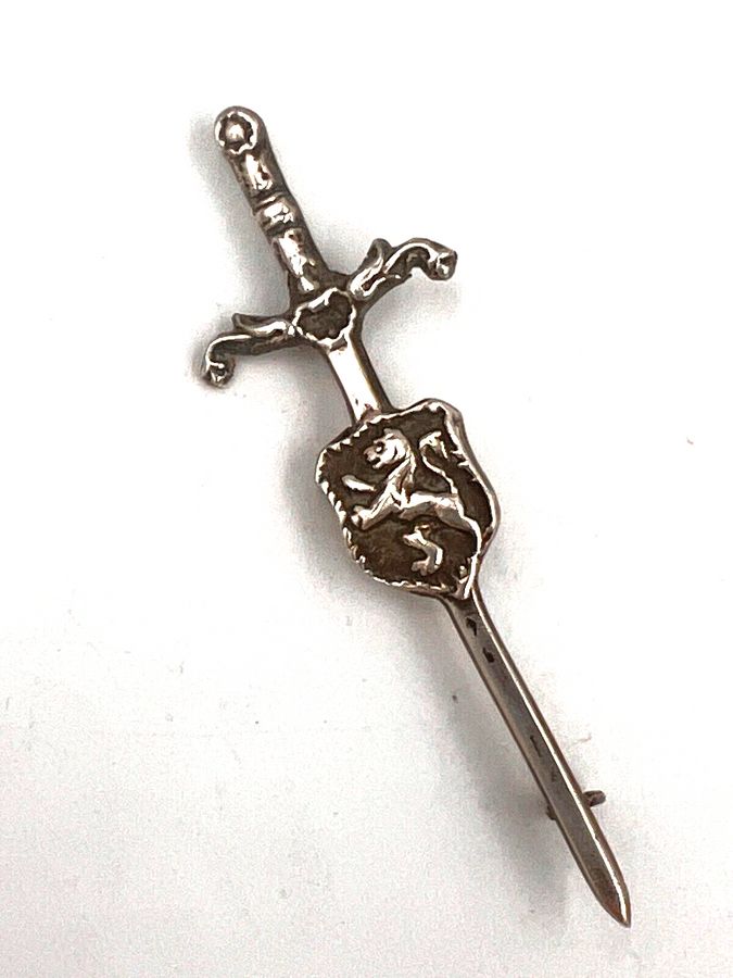 Antique Antique Dagger & Shield Sterling Silver Bar Brooch Pin Hallmarked