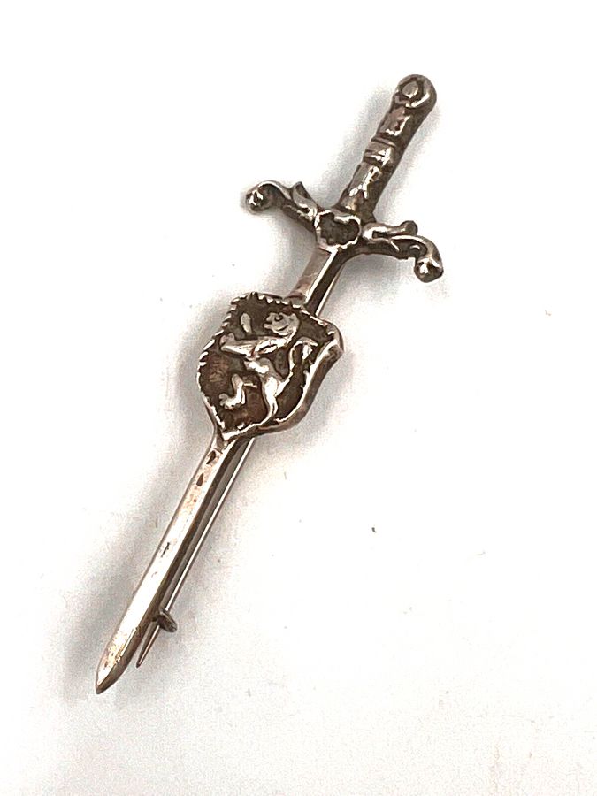 Antique Antique Dagger & Shield Sterling Silver Bar Brooch Pin Hallmarked