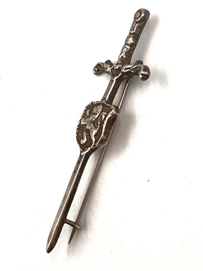 Antique Antique Dagger & Shield Sterling Silver Bar Brooch Pin Hallmarked