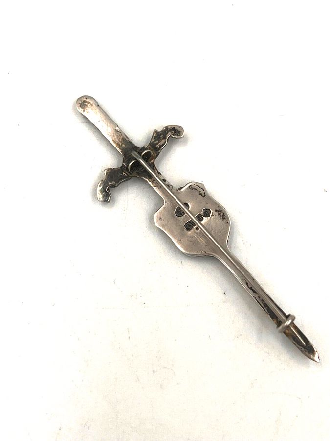 Antique Antique Dagger & Shield Sterling Silver Bar Brooch Pin Hallmarked