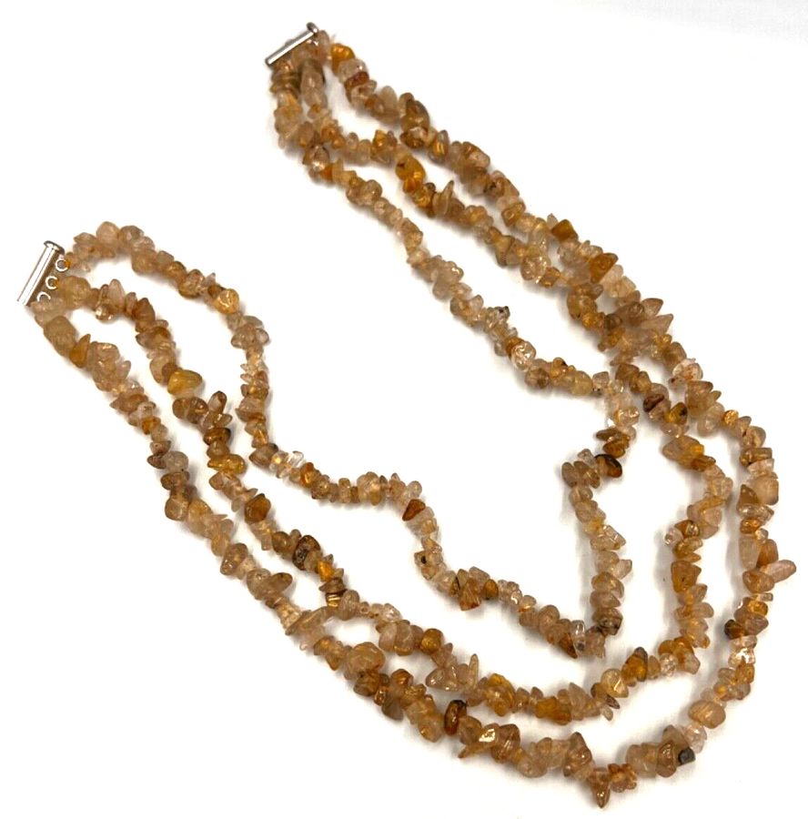 Antique Vintage Natural Citrine Geode 3 Strand Necklace Choker on Sterling Silver Clasp