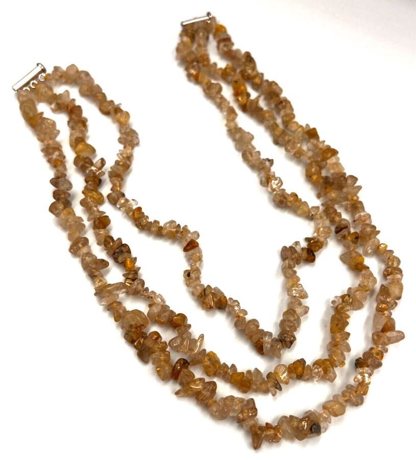 Antique Vintage Natural Citrine Geode 3 Strand Necklace Choker on Sterling Silver Clasp