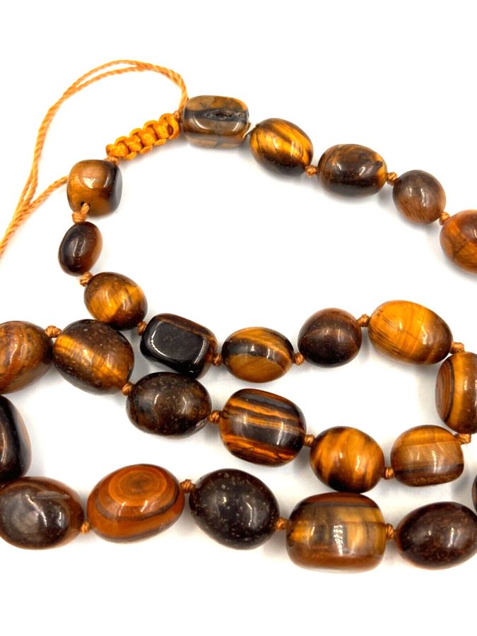 Antique Vintage Natural Tiger Eye Chunky Necklace Choker Graduated  Macrame Clasp (B)