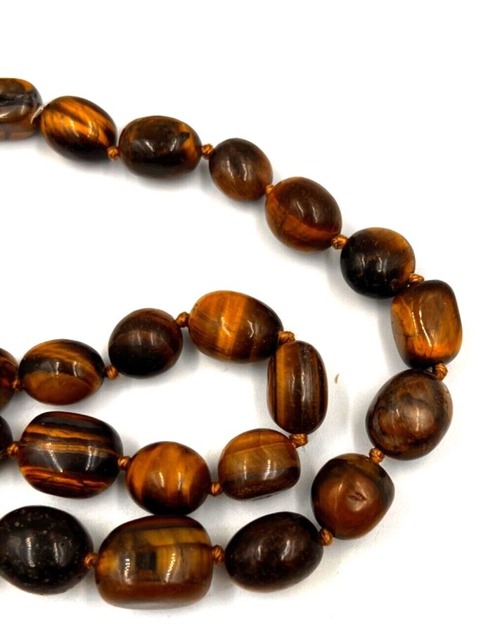 Antique Vintage Natural Tiger Eye Chunky Necklace Choker Graduated  Macrame Clasp (B)