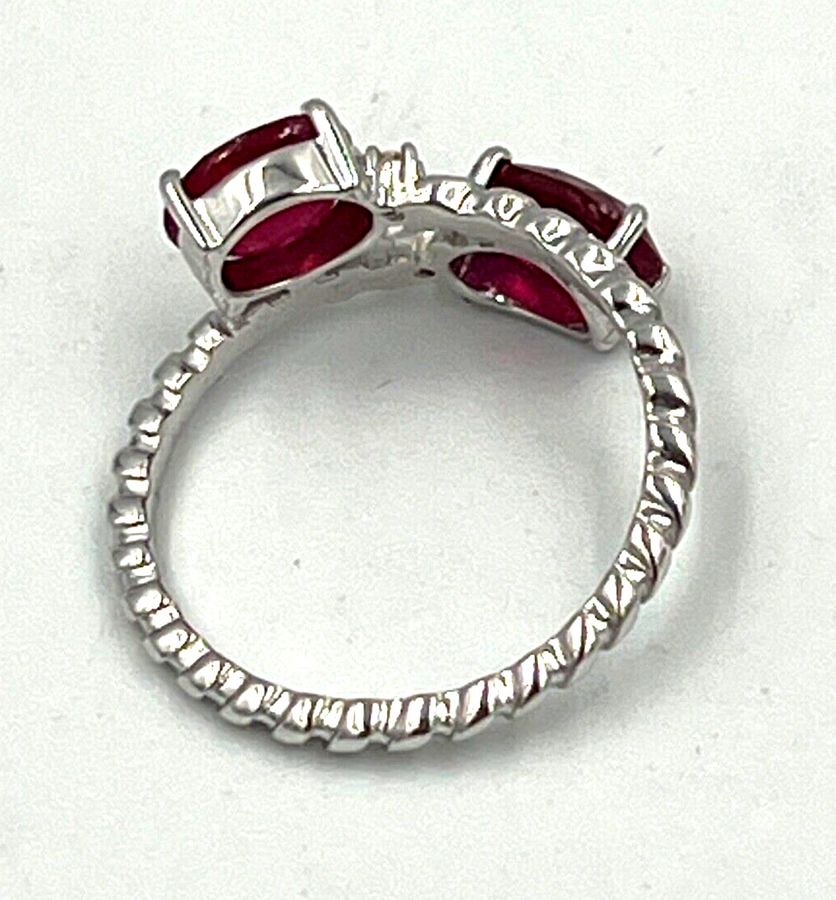 Antique Vintage Sterling Silver Pinky Garnet Ring Size T  Beautifully Cut Garnets x 2