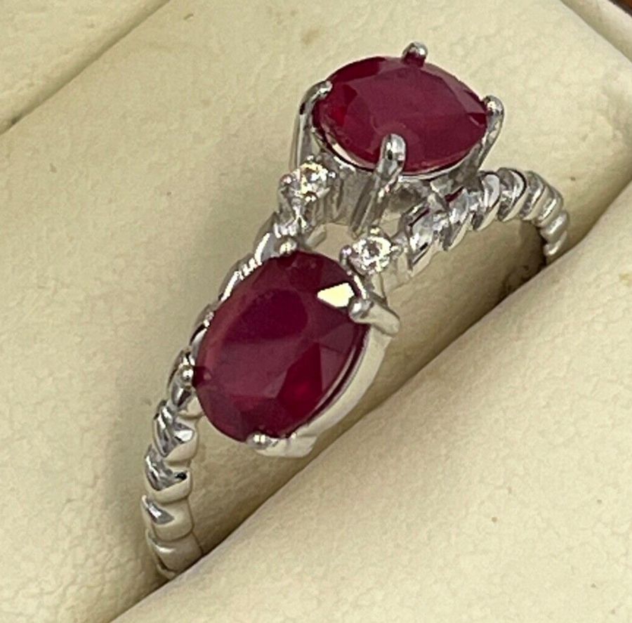 Antique Vintage Sterling Silver Pinky Garnet Ring Size T  Beautifully Cut Garnets x 2