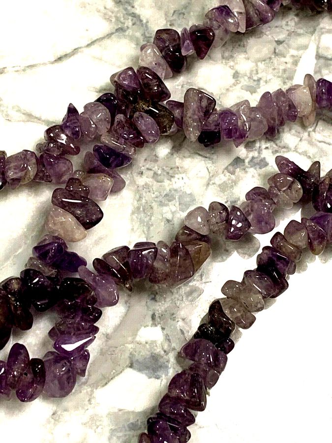 Antique Vintage Natural Amethyst Long Necklace Superb Colour