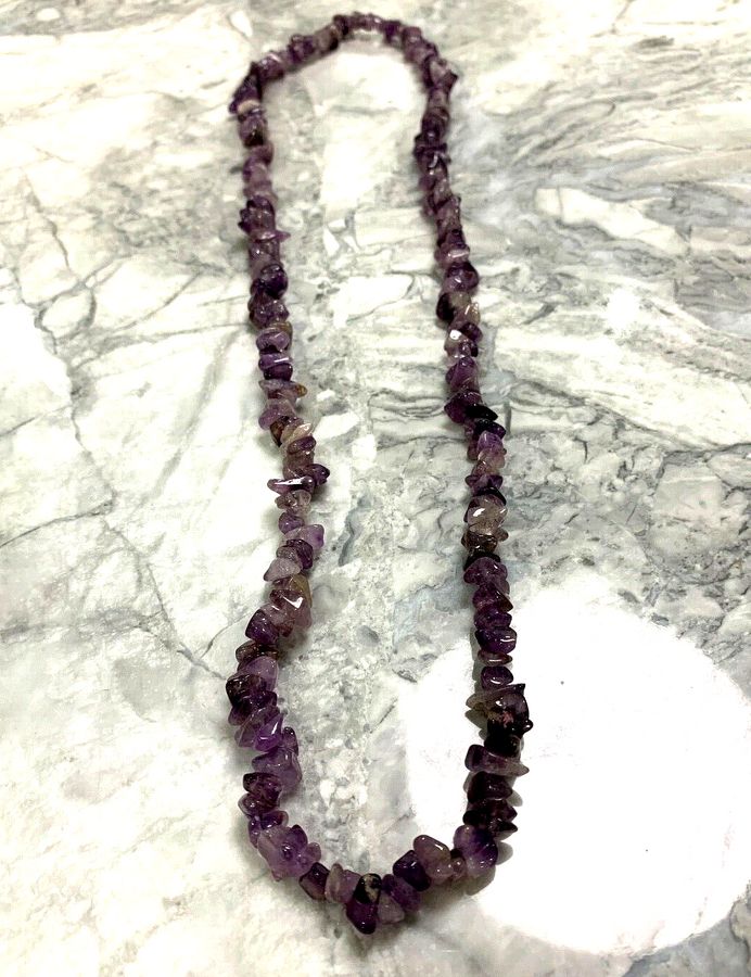 Antique Vintage Natural Amethyst Long Necklace Superb Colour