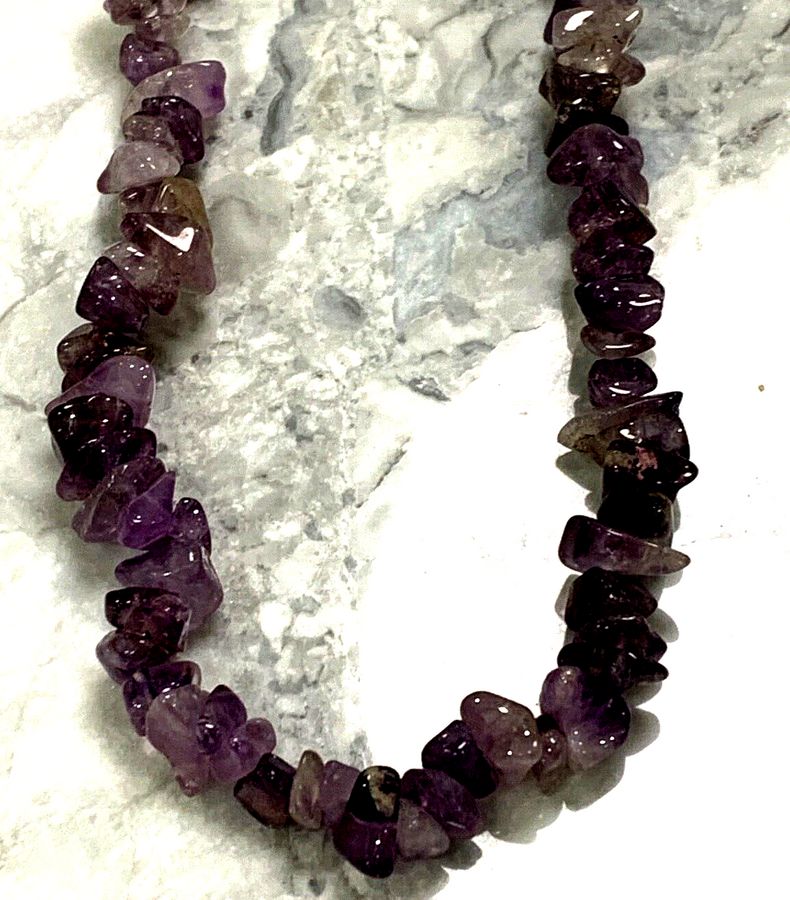 Antique Vintage Natural Amethyst Long Necklace Superb Colour