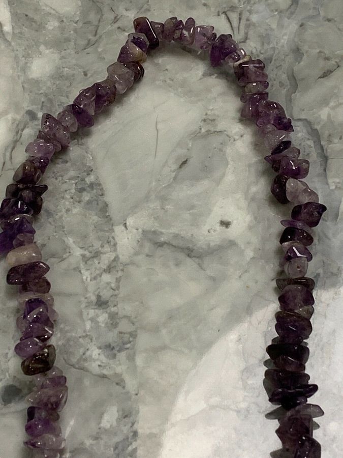 Antique Vintage Natural Amethyst Long Necklace Superb Colour