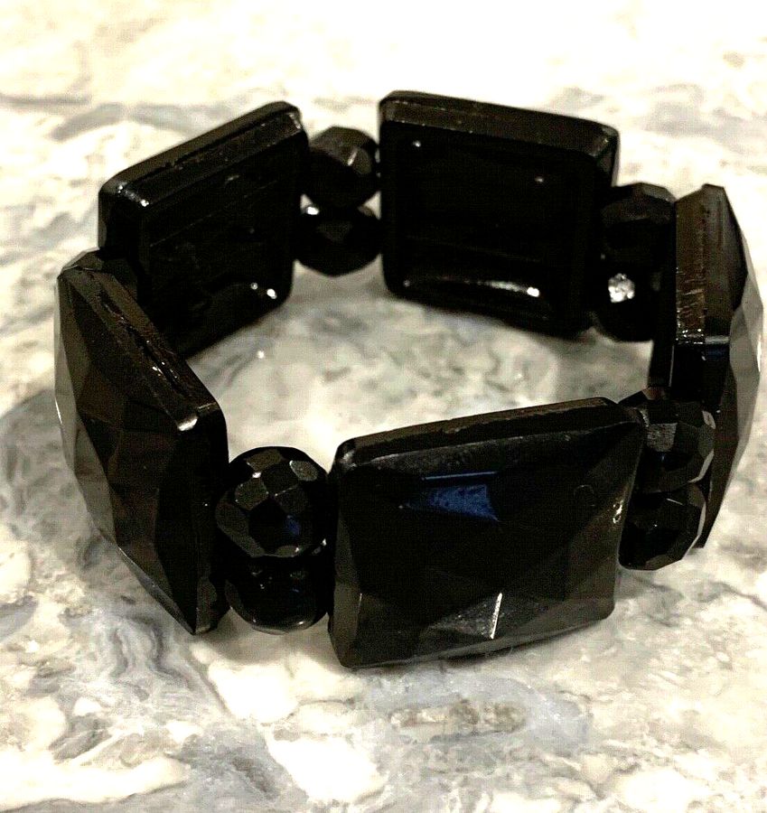 Antique French Jet Bracelet Large Square Panels Faceted