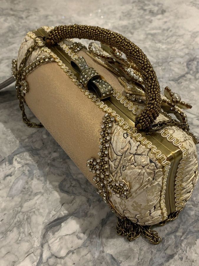 Antique Mary Frances Beaded Evening Bag Beige and Gold