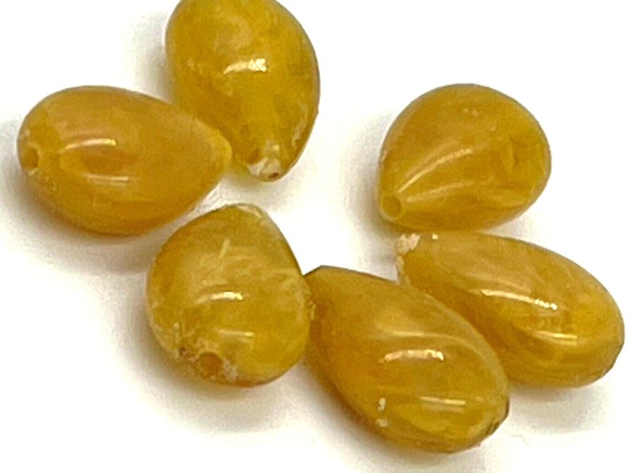 Antique Antique Natural Deep Yellow Amber Teardrop Shaped Beads 6 Beads