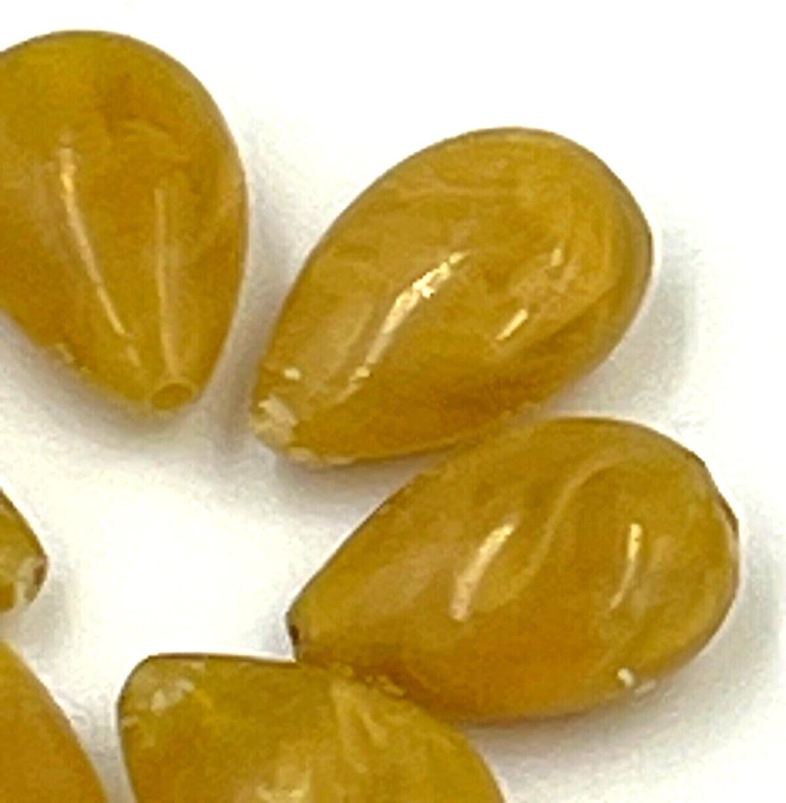 Antique Antique Natural Deep Yellow Amber Teardrop Shaped Beads 6 Beads