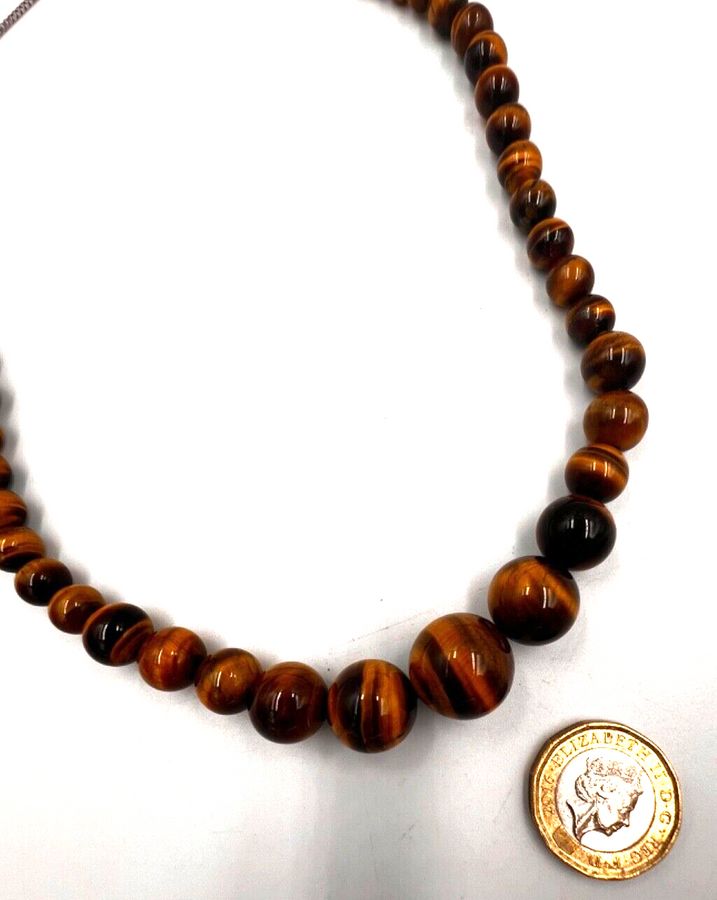 Antique Vintage Natural Tiger Eye Chunky Necklace Choker Graduated  Magnetic Clasp (C)