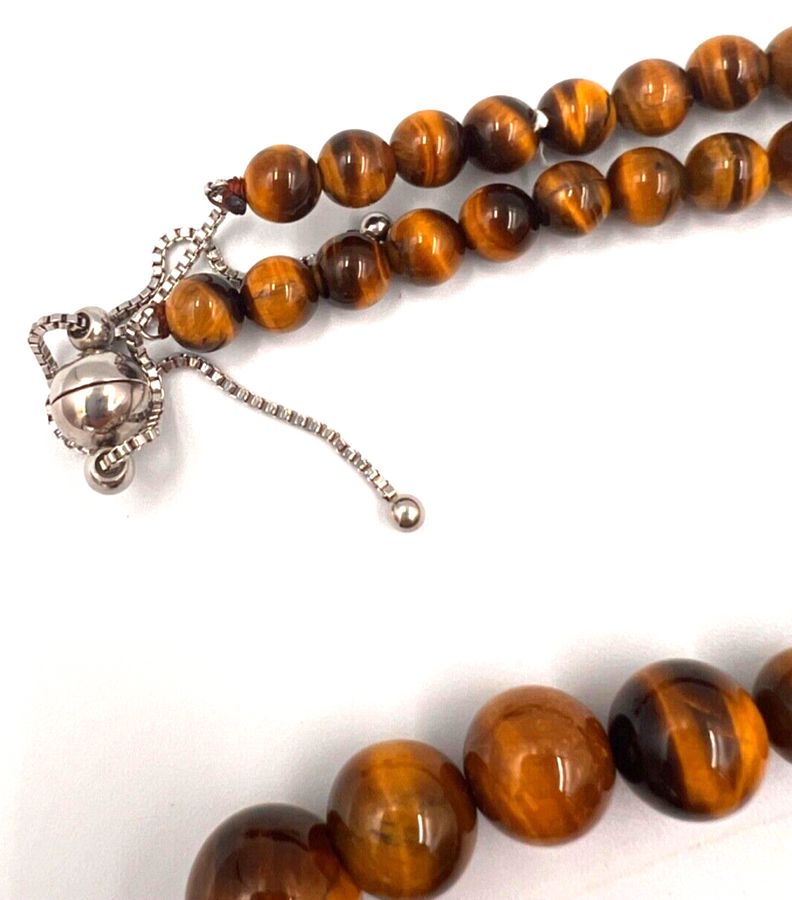 Antique Vintage Natural Tiger Eye Chunky Necklace Choker Graduated  Magnetic Clasp (C)