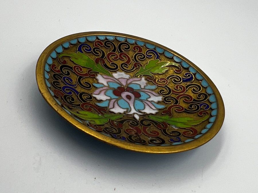 Antique Antique Art Deco Japanese Cloisonne Miniature Dish Pin Dish