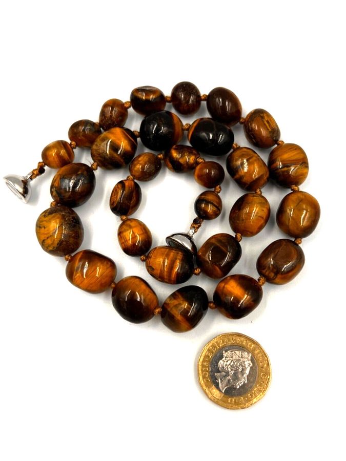 Antique Vintage Natural Tiger Eye Chunky Necklace Choker Graduated  Magnetic Clasp (A)