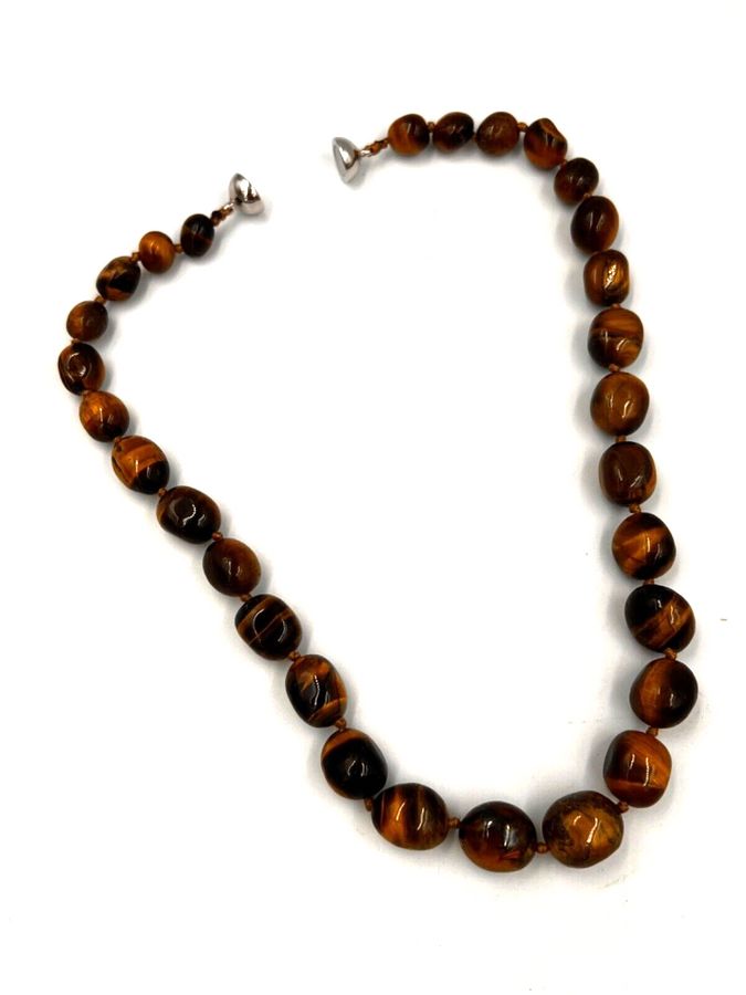 Antique Vintage Natural Tiger Eye Chunky Necklace Choker Graduated  Magnetic Clasp (A)