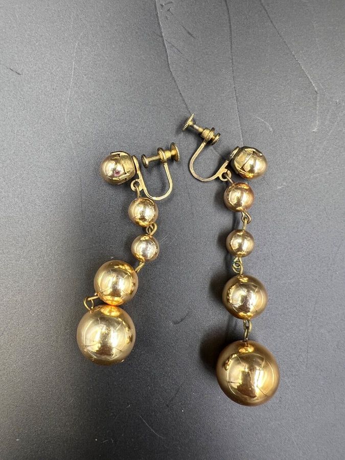 Antique Antique 1920s Very Dangly Long Earrings  Art Deco Screw Back