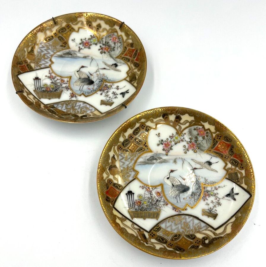 Antique Antique Art Deco Japanese Chinese Hand Painted Pair of  Hanging Wall Plates