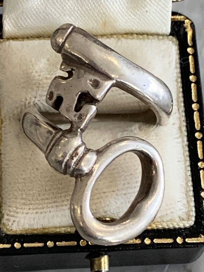 Antique Vintage Silver Plated Ring In the Form of a Twisted Key Unusual Size R