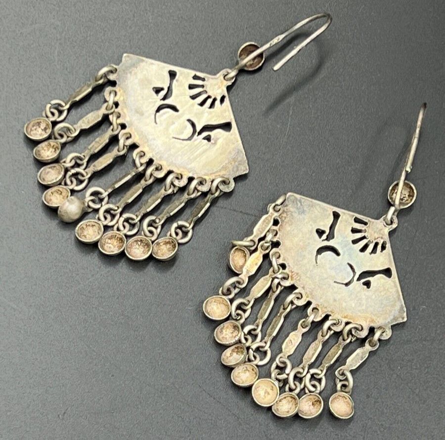 Antique Antique Art Deco Solid Silver Earrings Dangle in form of Fans Hallmarked