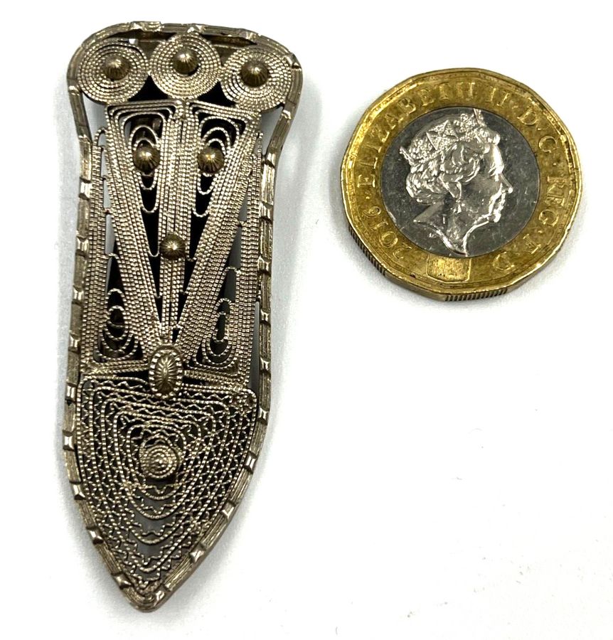 Antique Antique Art Deco Filigree Silver Tone Dress Clip Large