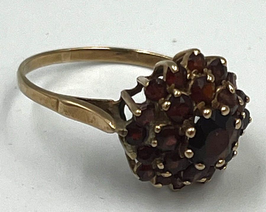 Antique Antique Art Deco 9CT Gold Garnet Cluster Ring Size Q